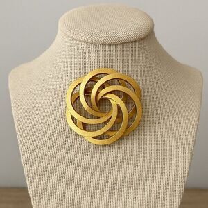 Vintage Gold Tone Swirl Brooch Abstract Interlocking Circles 2” Mid Century EUC